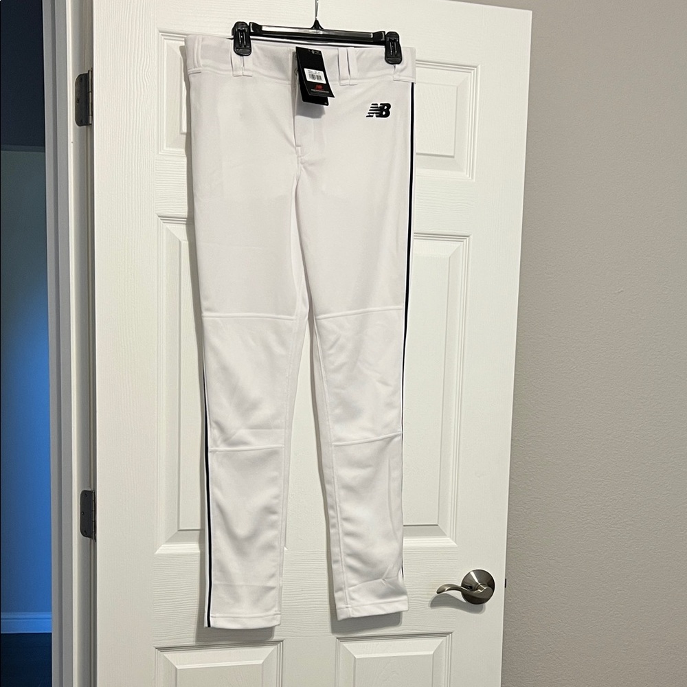 New Balance Mens White Baseball Pants with Black Trim